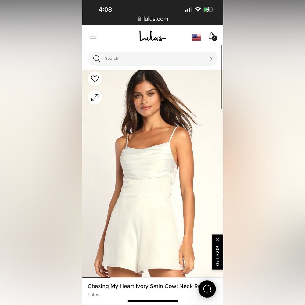 Lulus Chasing My Heart Ivory Satin Cowl Neck Romper